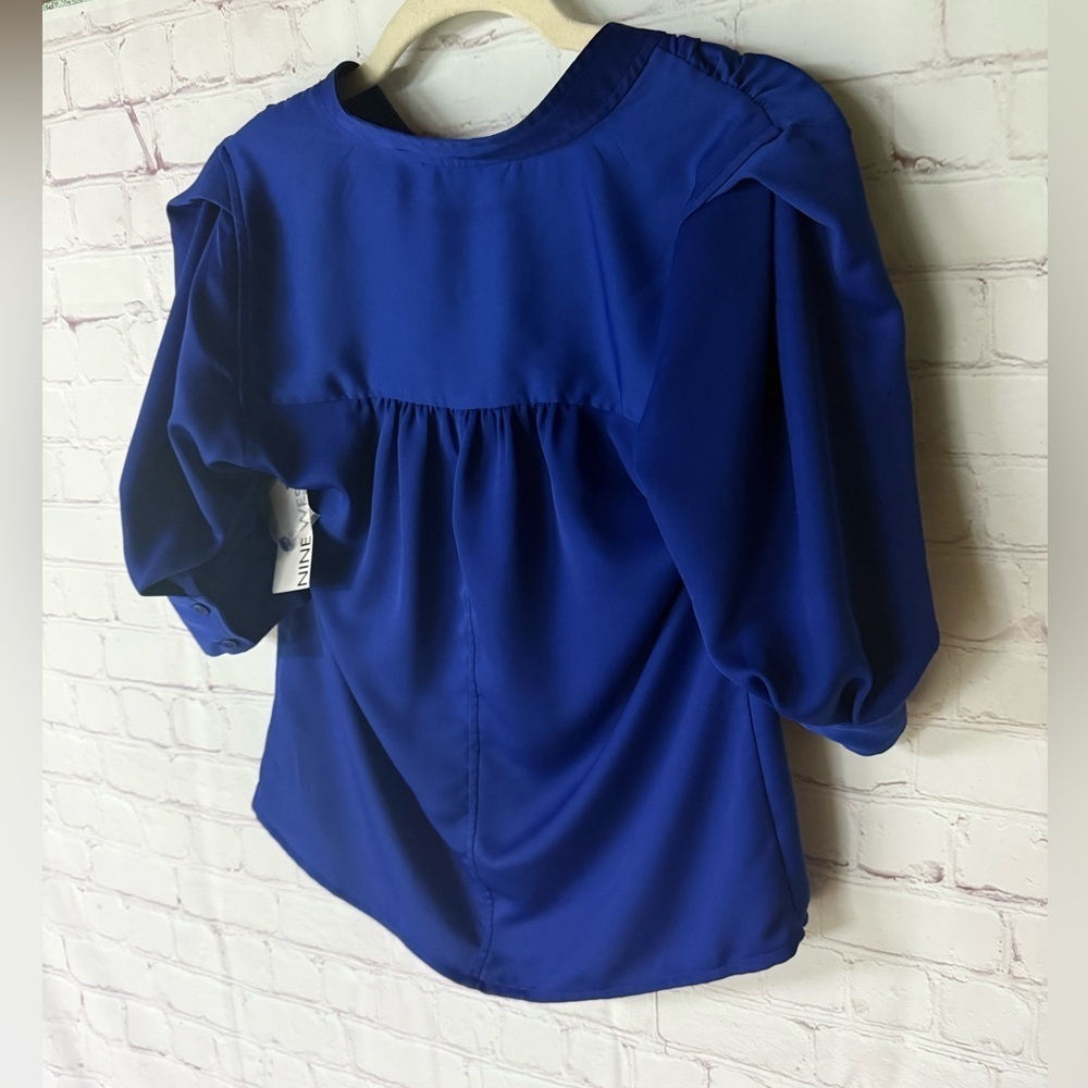 Nine West NEW 🆕 Blue Button Down Shirt with Mandarin Collar -XS- - Picture 2 of 4
